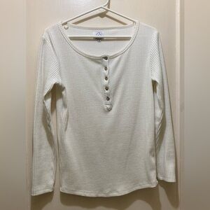 KUWALLATEE Top Womens M Off White Ivory Henley Rib Long Sleeve‎ Sweatshirt Soft